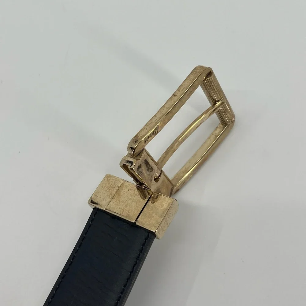 Brioni Belt Mens 34 Reversible Black Blue Leather Gold Tone Buckle Made in Italy